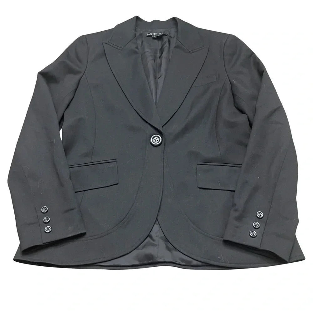 Lafayette 148 virgin wool blazer. Black, sz 8. Single button. Preloved, gorgeous
